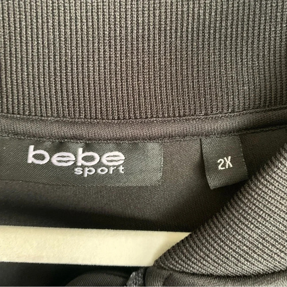 Bebe Black Moto Bomber Logo Jacket Size 2XL Rhinestones Sequin Jacket Y2K - Picture 8 of 11